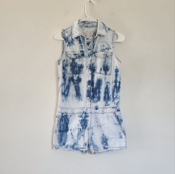Michael Kors acid wash collared button front sleeveless romper size XS - Picture 1 of 6